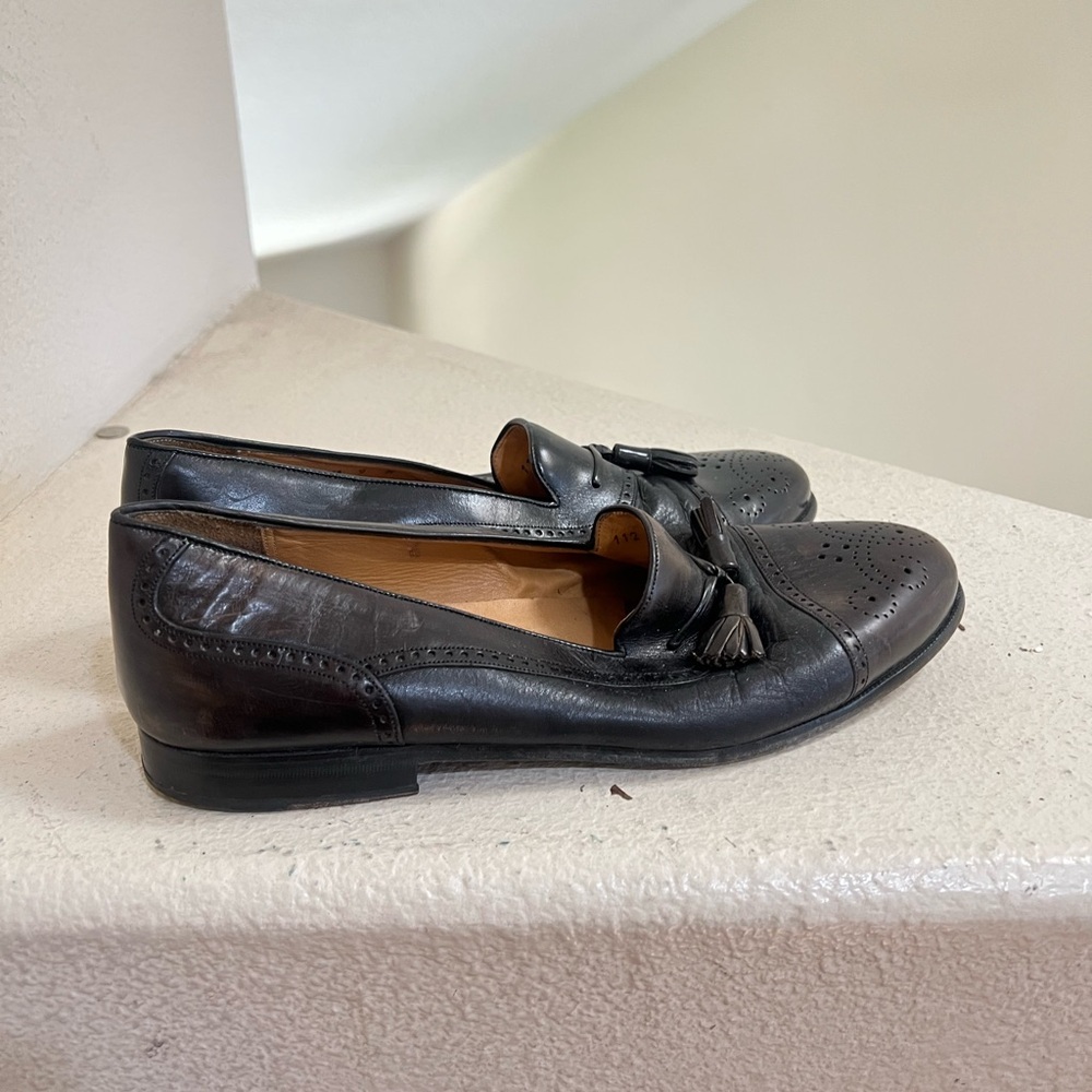 Mezlan Black Leather Cap Toe Tassel Loafers Barcelona Mens 9 W  Preppy‎ Business